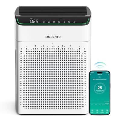 MORENTO Purificateur d'Air HEPA Intelligent Air Purifier Pour Éfficace Contre Allergènes Jusqu'à 158 m² pour Chambre,Compatible avec APP et Alexa,Surveille La Qualité de l'Air 1 Pack + 2 Pack Filtres