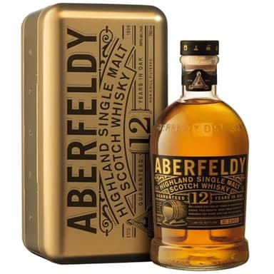 Coffret Cadeau Doré Aberfeldy 12 Year Old Single Malt Scotch Whisky, 40 % vol., 70 cl / 700 ml, Whisky premium vieilli dans quatre types de fûts