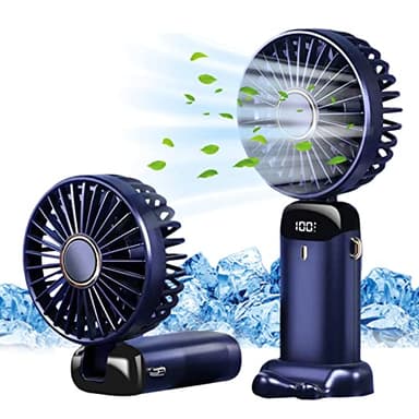 Jsdoin Ventilateur portable rechargeable par USB avec 5 vitesses, mini ventilateur de bureau pliable avec écran LED pour la maison, le bureau, la chambre à coucher, les voyages en plein air (Bleu)