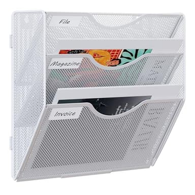 EasyPAG 3 Compartiments Assembler Métal Porte Revue Mural Porte Document Suspendu A4 Organisateur de Bureau à Suspendre Banette de Rangement Range Papier Corbeille a Courrier Murale,Blanc