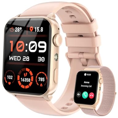 IOWODO Montre Connectée Femme Homme avec Appel Bluetooth, Notifications Réseaux Sociaux, Analyse Sommeil, Cardiofréquencemètre, Oxymètre, Podomètre,100 Modes Sport, pour Android & iOS (Rose)