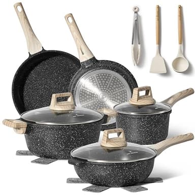 JUST PERFECTO Batterie de cuisine induction Set de casseroles avec couvercle - Casserole tout feux - poele anti adhesive - poele sans PFOA et sans PTFE - lot avec des poêles (13 pcs Black)