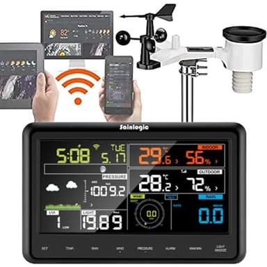 Sainlogic Station Météo Professionnelle WLAN - Station Météo Sans Fil WiFi Internet Avec Capteur Extérieur, Pluviomètre, Prévisions Météo, Anémomètre, Écran Couleur, Wunderground