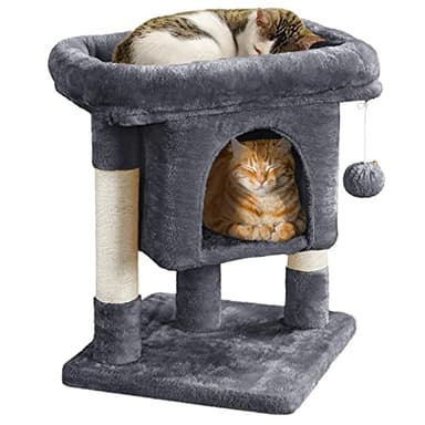 Yaheetech Arbre à Chat Design avec Niche et Plate-Forme Arbre-griffoir Tour pour Chat Hauteur 59cm Gris Foncé