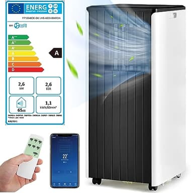 RELAX4LIFE Climatiseur Mobile Silencieux Wifi 9000BTU 2,6KW, Climatiseur Portable 4 en 1, Déshumidificateur Refroidisseur Ventilateur, Mode Nuit, Clim avec Minuterie 24H, 20㎡, R290, Classe A