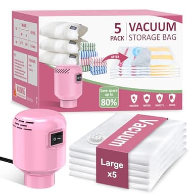 AMZBOSS Sac de Rangement Sous Vide lot de 5 (80 cm x 60 cm), pompe à vide électrique portable, réutilisable, adaptée au rangement des literies, des vêtements épais chauds et des vêtements de voyage.