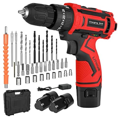 Perceuse Visseuse sans Fil 12v, Visseuse Devisseuse sans Fil avec 2.0Ah Batteries et 34 Accessoires, 25+1 RéGlages de Couple 2 Vitesse LumièRes LED