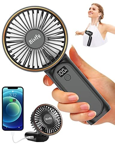 Bistfy Ventilateur Portable, Mini USB Rechargeable Batterie 5200mAh, Puissant Silencieux 6 Vitesse Pliable Bureau Ventilateur avec écran LED pour Home Office Voyage