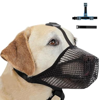 Muselière pour Chien, Masque Respirant pour Animaux Ajustable avec Sangles Velcro, Museliere Chiens de Grande Taille Muselière en Maille Douce pour Les Petits Chiens Taille Moyenne (Gris, L)