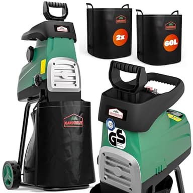 Gardebruk® Broyeur végétaux et Branches 3100 W Silencieux Branches Max. 44mm 2X bac 60L déchiqueteuse Branches broyeur électrique Jardin