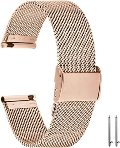 Aliwisdom bracelet de Montre 20mm pour Montre connectée, Smartwatch universelle Métal Acier Maille Bracelets de rechange de à libération Rapide pour Homme Femme (Or Rose, 20mm)