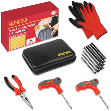 GADLANE Kit de réparation de pneus sans chambre à air – Kit de réparation de pneu plat de 7 pièces pour voiture, moto, camion, VTT, Jeep, tracteur et plus – Kit de réparation de crevaison de pneu de