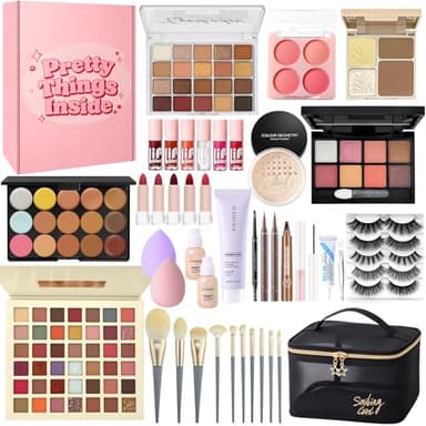 Kit Maquillage Femme, Mallette et Coffret de Maquillage, Coffret Cadeau Maquillage avec Palette à Yeux Correcteurs Contour Fond de Teint Mascara Gloss à Lèvres Eyeliner Crayon Sourcil Trousse Voyage