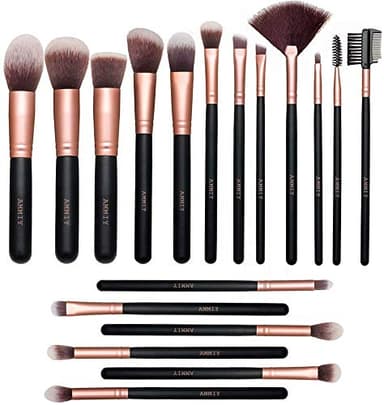 AMMIY Ensemble de 18 Pinceaux de Maquillage Rose Doré de Première Qualité - Brosses de maquillage pour le visage et les yeux, Pinceaux synthétiques pour correcteurs, poudre de base, blush et fard à