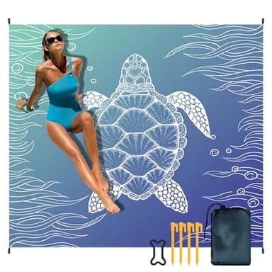WEFHEF Couverture de Plage Anti Sable 210 * 200cm, Couverture de Plage Polyester Imperméable, Tapis Imperméable Extérieur en Forme de Tortues de Mer, pour Festival, Randonnées, Pique-Niques, Camping
