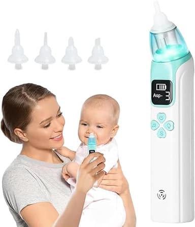 SGZIOO Mouche Bebe Electrique, Aspirateur Nasal Bebe Electrique avec 4 Embouts Réutilisables, 3 Puissances d'Aspiration, Écran et de La Musique, Lumière, pour Nouveau-nés, Tout-Petits, Nourrissons