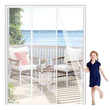 Moustiquaire Porte Battante 120x220cm Blanc Moustiquaire Porte Fenetre Coulissante, pour Porte Fenêtre Anti Mouche Installation Sans Perçage avec Bande Adhésive