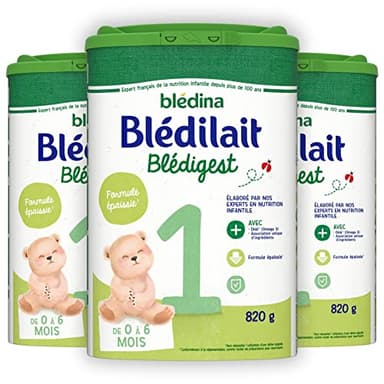 Blédina Blédilait Blédigest 1, Lait en Poudre pour Bébé, 0 à 6 Mois, Formule Epaissie, 820g (Boîtex3)