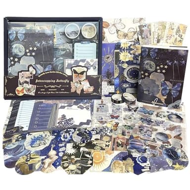 232PCS Kit d'accessoires de Scrapbooking Vintage Autocollant Scrapbooking Papillon Esthétique Bullet Journal Scrapbook kit avec A6 Carnet, Décoratifs Scrapbook Papier Sticker DIY Cadeau Filles