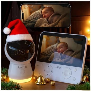 BOIFUN Babyphone Caméra WiFi 4MP 5,5”, Contrôle APP & Écran, Détection Visage Couvert & Sommeil sur Le Ventre, Mouvement, Pleurs, Temp/Humidité, Veilleuse, Vision Nocturne, Autonomie Jusqu’à 23 h