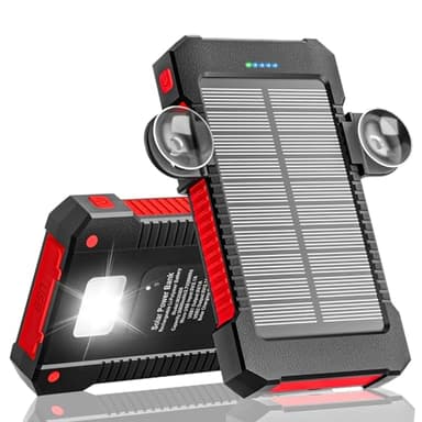 Mvpkings Batterie Externe Solaire 26800 mAh avec Support à Ventouse, Chargeur Solaire 3 Ports pour Une Charge Rapide de 15 W, avec Lampe Torche/SOS/Stroboscope (26800mAh,Rouge)