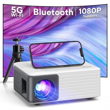 Videoprojecteur WiFi Bluetooth, 9000 Lumens Projecteur Video 1080P Full HD avec 360° Trépied, AKIYO Retroprojecteur 200 Pouces, Home Cinéma Compatible avec iOS/Android/PC/PS5/tablette/Fire Stick