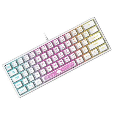 Mini 60% Clavier de Jeu, Câblé USB Gaming Keyboard, Configuration Compact 62 Touches, Ultra-Light Portable,QWERTY, Rétroéclairé RGB Clavier Semi-Mécanique à Membrane pour PC, Mac, Laptop-Blanc