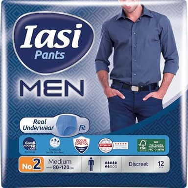 IASI Pants MEN, 12 Culottes Incontinence Homme, Protection Très Absorbante pour Fuites Urinaires Modérées à Fortes, Taille M, 12 unités
