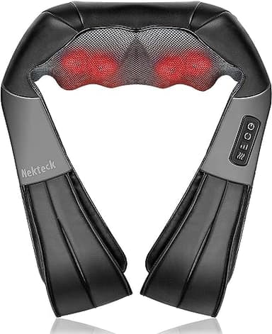 Nekteck Massage du cou et du dos Nekteck Shiatsu, avec chaleur apaisante et oreiller de massage 3D en tissu électrique profond, peut soulager les douleurs musculaires des épaules et du corps