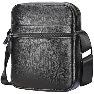 Leathario Sac à Bandoulière en Cuir Véritable pour Hommes Sac Pochettes décontractées pour les Voyages d'affaires Shopping Usage Quotidien Grande Capacité À la Mode Noir