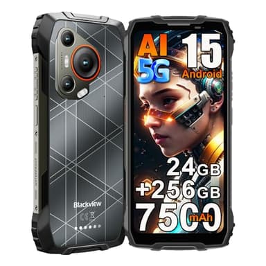 Blackview BL7000 5G Téléphone Portable Incassable Android 15, 24Go+256Go/2To Gemini AI Telephone, 6.78" FHD+ 120Hz Téléphone Chantier, 50MP+32MP, 7500mAh Smartphone Incassable,NFC/OTG/GPS/FM, Noir