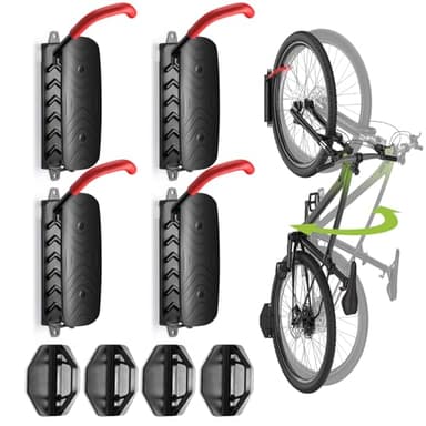 Housolution Support Mural Pivotant pour Vélo, Supports pour Vélo pour le Garage de Montagne, Support de Rangement pour Vélo pour le Garage, Supporte Jusqu'à 66lbs, Facile à Installer (4 Paquet)