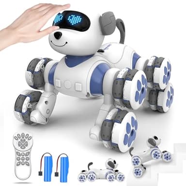 Charmofun Chien Robot Enfants, 8WD Robot Jouet Télécommandé, RC Programmable Chien, Jouet Intelligent Pet Danse Musique Cadeaux Créatifs pour Garçons et Filles 6+ Ans (Blanc)