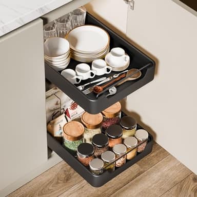 Avmvnvc Tiroir Coulissant pour Placard de Cuisine, Panier Télescopique sans Perçage, Rangement Noir (42 cm x 30 cm x 6 cm)