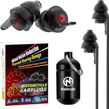 Naiicute Bouchons d'Oreille Moto avec Cordon 2 Paires, Protection Auditive -25dB pour Motards, Course et Tourisme, Silicone Doux Réutilisable, Circulation Audible, Réduction Bruit Vent