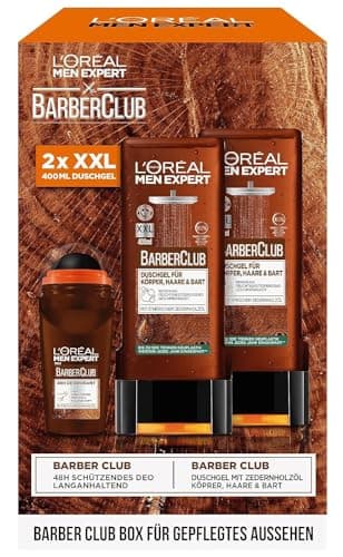 L'Oréal Men Expert Kit de soins pour hommes, coffret cadeau avec XXL gel douche et déodorant roll-on, cadeau pour hommes comprenant un gel douche et un déodorant roll-on à l'huile de bois de cèdre