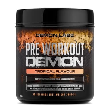Pre Workout Demon – Booster Pré-Workout Puissant avec Créatine, Caféine & Vitamine B12 – Saveur Tropicale – 360g – 40 Doses