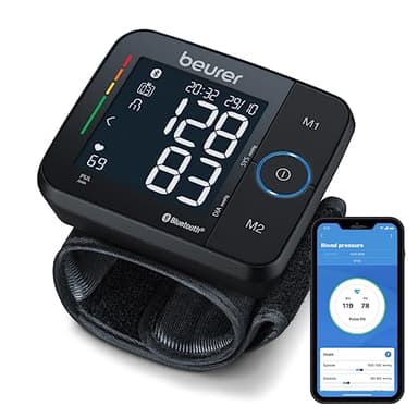 Beurer BC 54 Tensiomètre au poignet connecté Bluetooth, technologie par inflation, indicateur de risque coloré et détection d'arythmie, pour des tours de poignet de 13,5 à 21,5 cm
