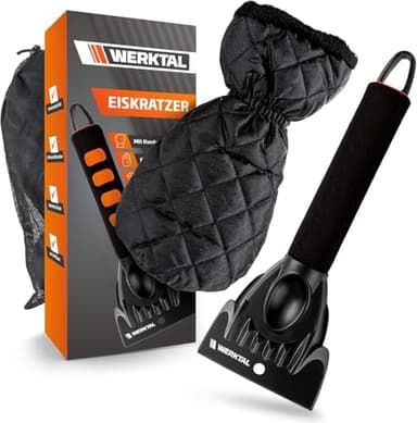 WERKTAL Grattoir à glace pour voiture - Grattoir à glace chauffant avec gant de voiture - Grattoir à glace ultra rapide - Grattoir à glace innovant pour voiture avec fonction brise-glace (grattoir à
