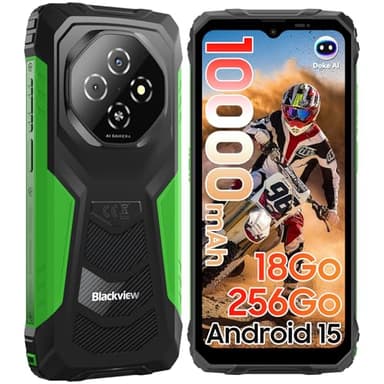 Blackview Fort 1 Telephone Incassable Android 15, Batterie 10000mAh Telephone Portable Incassable 2025, 18Go+256Go/TF 2To, 6,56''HD+, Caméra AI 16MP, NFC/OTG/Doke AI/Fingerprint/2Ans Garantie