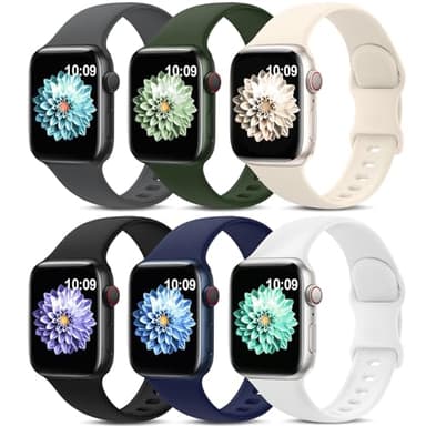 AMSKY 6 Pièces Bracelet en Silicone Compatible avec Bracelet Apple Watch 40mm 44mm 42mm 46mm 41mm 45mm 38mm 49mm Femme Homme, Sport Compatible avec Apple Watch Serie 11 10 9 8 7 6 5 4, SE 3 2 1