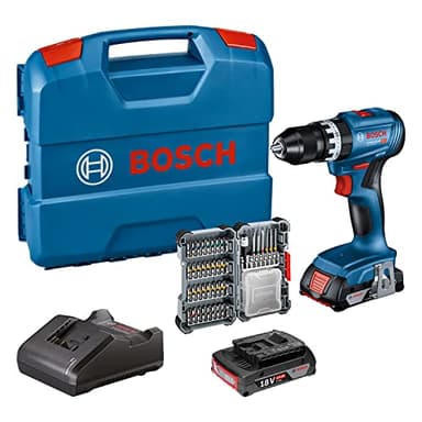 Bosch Professional 18V System perceuse-visseuse à percussion sans-fil GSB 18V-45 (vitesse de rotation de 1 900 tr/min, 2 batteries de 2,0 Ah, accessoires, GAL 18V-20, L-Case) - Amazon Exclusive