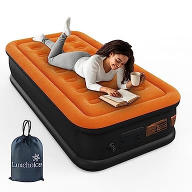 Luxchoice Lit Gonflable électriques 1 Personnes Matelas Gonflable avec Pompe électrique intégrée Matelas Gonflable pour lit d'invité Haut de Gamme pour Le Camping ou la Maison