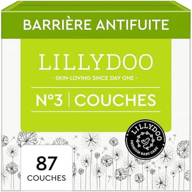 LILLYDOO - Couches Bébé Hypoallergéniques, Taille 3 (6-10 kg), Lot de 3 paquets (87 pièces), Ultra Douces et Absorbantes, sans Parfum et Lotion pour les peaux sensibles, Testées dermatologiquement
