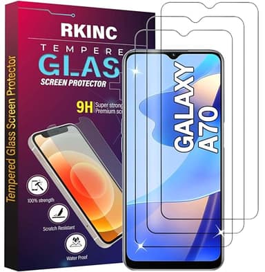 RKINC Verre Trempé [Lot de 3] pour Samsung Galaxy A70, Film Protection écran, Dureté 9H 0,33 mm HD Glass [Garantie à vie][sans Bulles d'air][Résistant aux rayures]