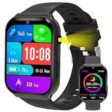 Tzzulsx Montre Connectée Enfant avec 18 Jeux Éducatifs, Fonction Sommeil et Caméra - Ecran Tactile 1.83 Pouces, Tracker d'Activité avec Podomètre, Réveil, pour Filles et Garçons