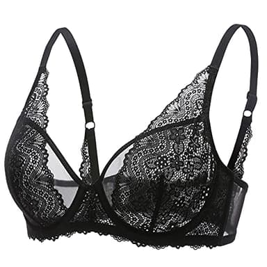 DOBREVA Femme Soutien Gorge Minimiseur Forte Poitrine Transparent avec Armature Dentelle Bralette Noir 100E