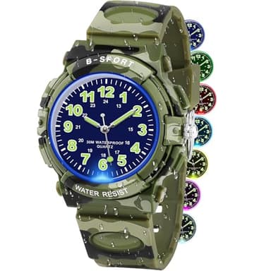 GUUMUXIN Montre analogique pour enfants avec lumières colorées, étanche à 30 m, montre d'apprentissage pour garçons et filles, montres de sport de plein air avec bracelet en TPU pour enfants de 5 à 16