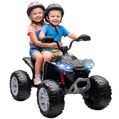 AIYAPLAY Quad électrique Enfant 24V, Voiture électrique Enfants ATV, Double Moteur, Vitesse 4-6,5 km/h, phares, Port USB et MP3, 4 Roues suspendues, Marche Avant et arrière, pour 3 à 8 Ans, Noir