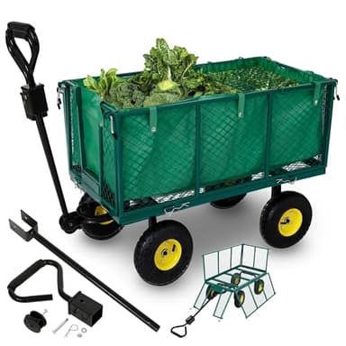 Arebos Chariot à Bras | Chariot de Jardin | avec pneus profilés | Charge Max. 550kg | Pliable | Vert | bâche Amovible | poignée et Timon Inclus | Chariot Plate-Forme